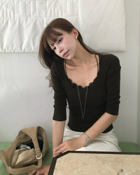 Korean Collection French Lace Layered 3/4 Sleeve Top (Instock)