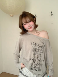 Kelly Designs Letters Sun Cover Long Sleeves Light Grey Top (Instock)