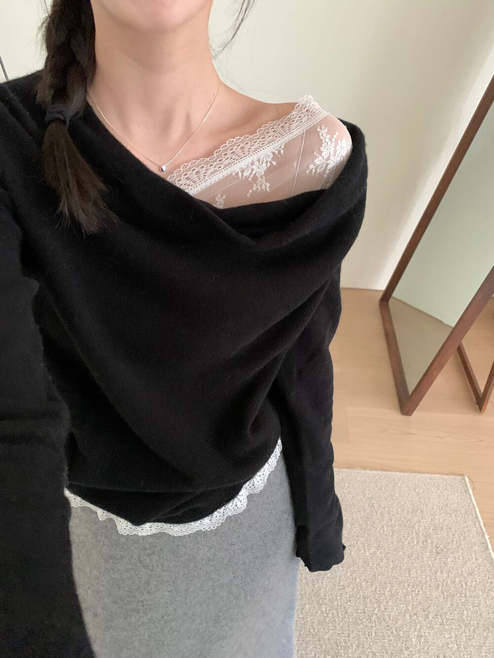 Kelly Designs Wool Lace Off-Shoulder Knit Top (3 Colors) (Instock)