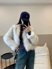 Kelly Designs White Grey Fox Fur V Neck Jacket (Instock)