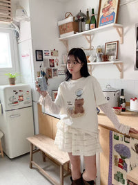 Korean APM Collection Bear Graphic Layered Lace Long Sleeve Tee (Instock)