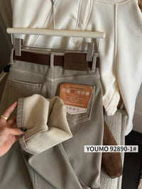 Kelly Designs Fleece-Lined Denim Flare Jeans with Belt (Instock)