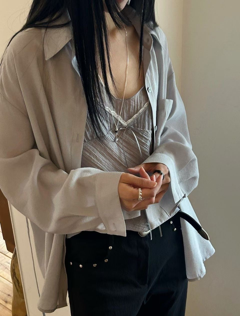 Korean APM Collection Shirt&Inner Lace Blouse-2 Colors (Instock)