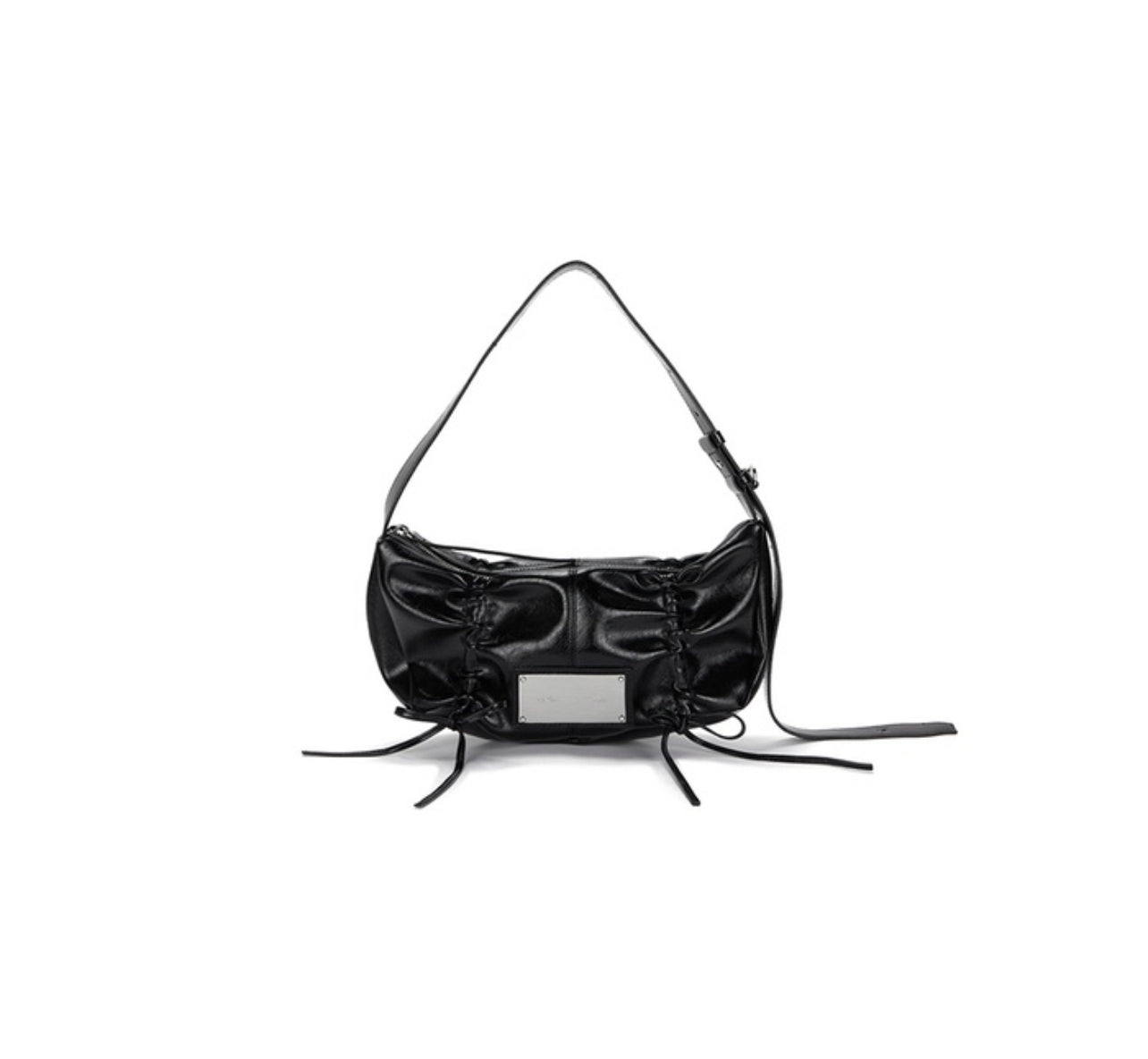 Matin Kim Half Shirring Ribbon Round Bag In Black (Preorder)