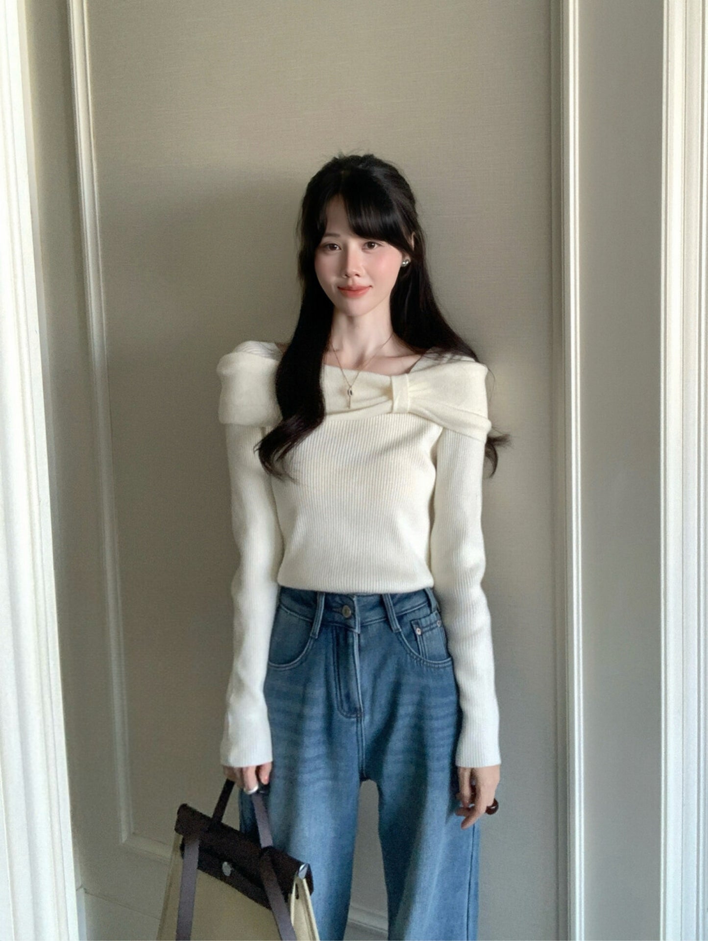 Kelly Designs French-Style Off-Shoulder Ribbed Knit Top – Soft & Fitted (Instock)