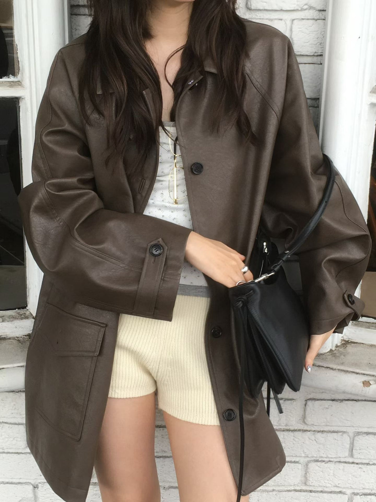 Korean Faux Leather Oversized Jacket  - 2 Colors (Instock)
