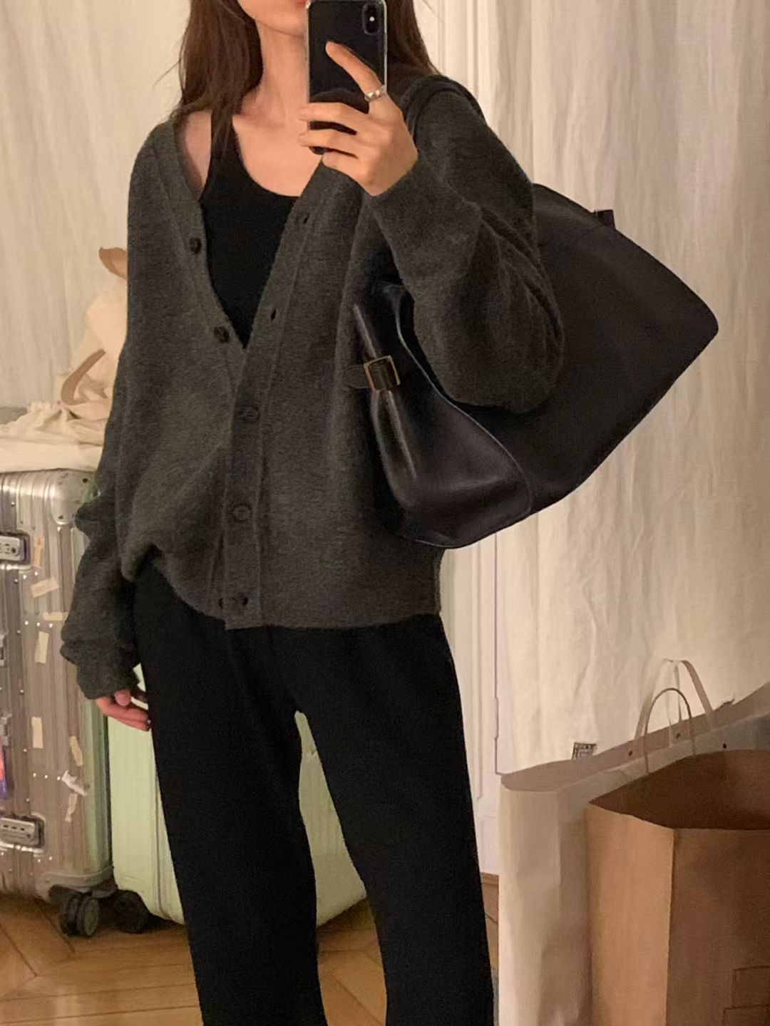 Korean APM Collection Ounce Black Flare Fleecing Pants (Instock)