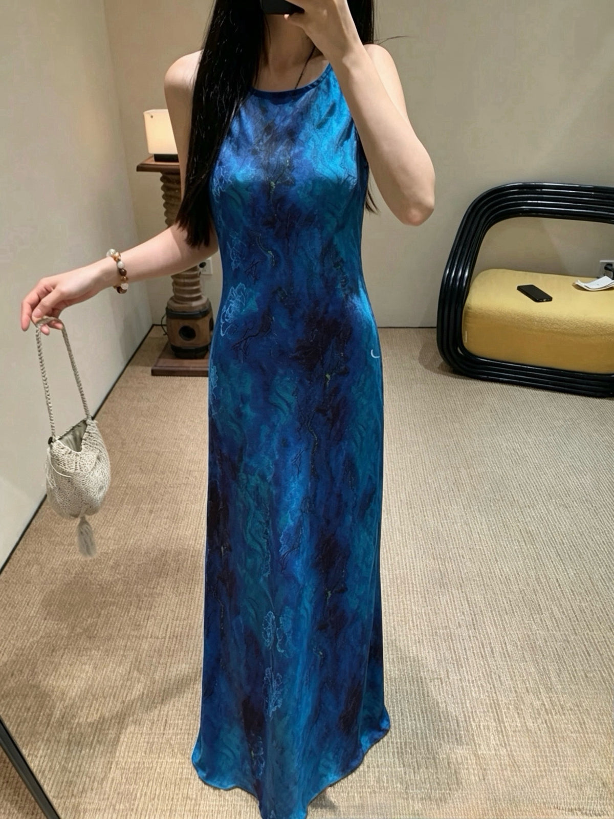 Kelly Designs Premium Xiang Yun Sha Silk Maxi Dress – Sleeveless Galaxy Print Dress (Instock)