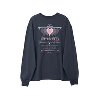 Korean Vintage Heart Graphic Long Sleeve Tee – Charcoal (Instock)