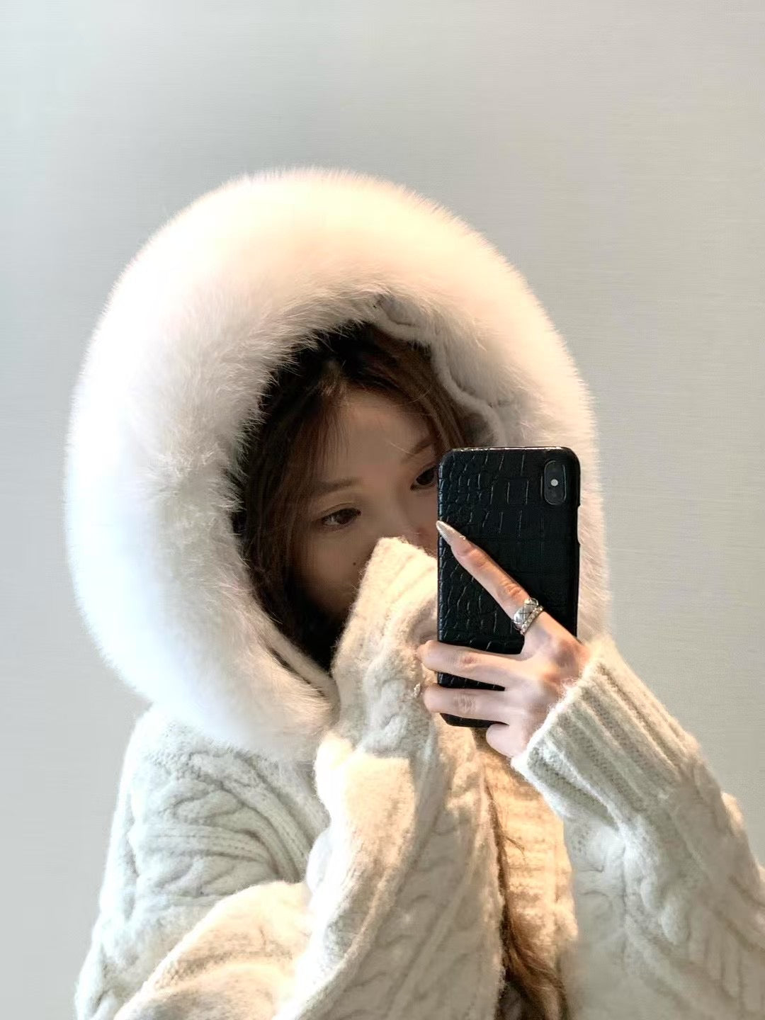 Kelly Designs Fox Fur White Mid Length Cardigan (Instock)