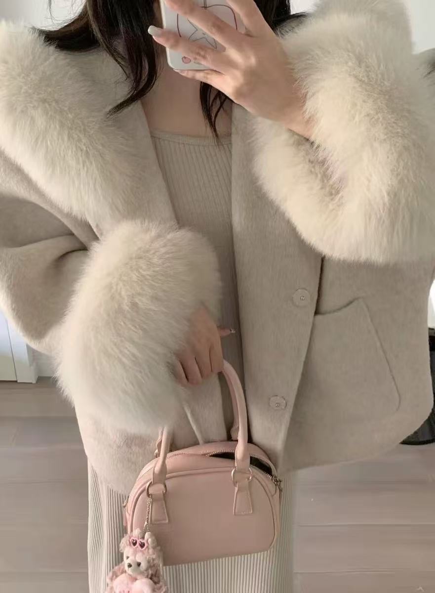 Kelly Designs Double-Faced Wool Coat with Fox Fur Collar & Cuffs (Instock)