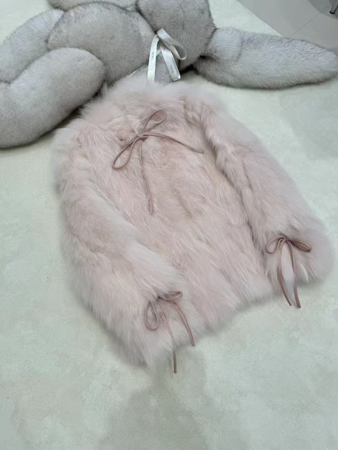 Kelly Designs Pink Fox Fur Coat with Bow Detail (Instock)