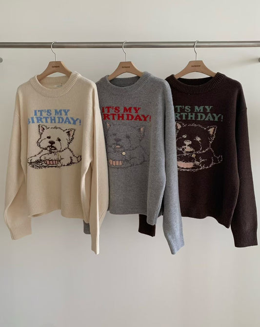 Korean APM Collection Three Colors Puppy Knit Sweater (Instock)