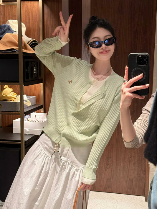 Kelly Designs Faux Layered Ribbed Knit Cardigan – Two-in-One Look (Instock)