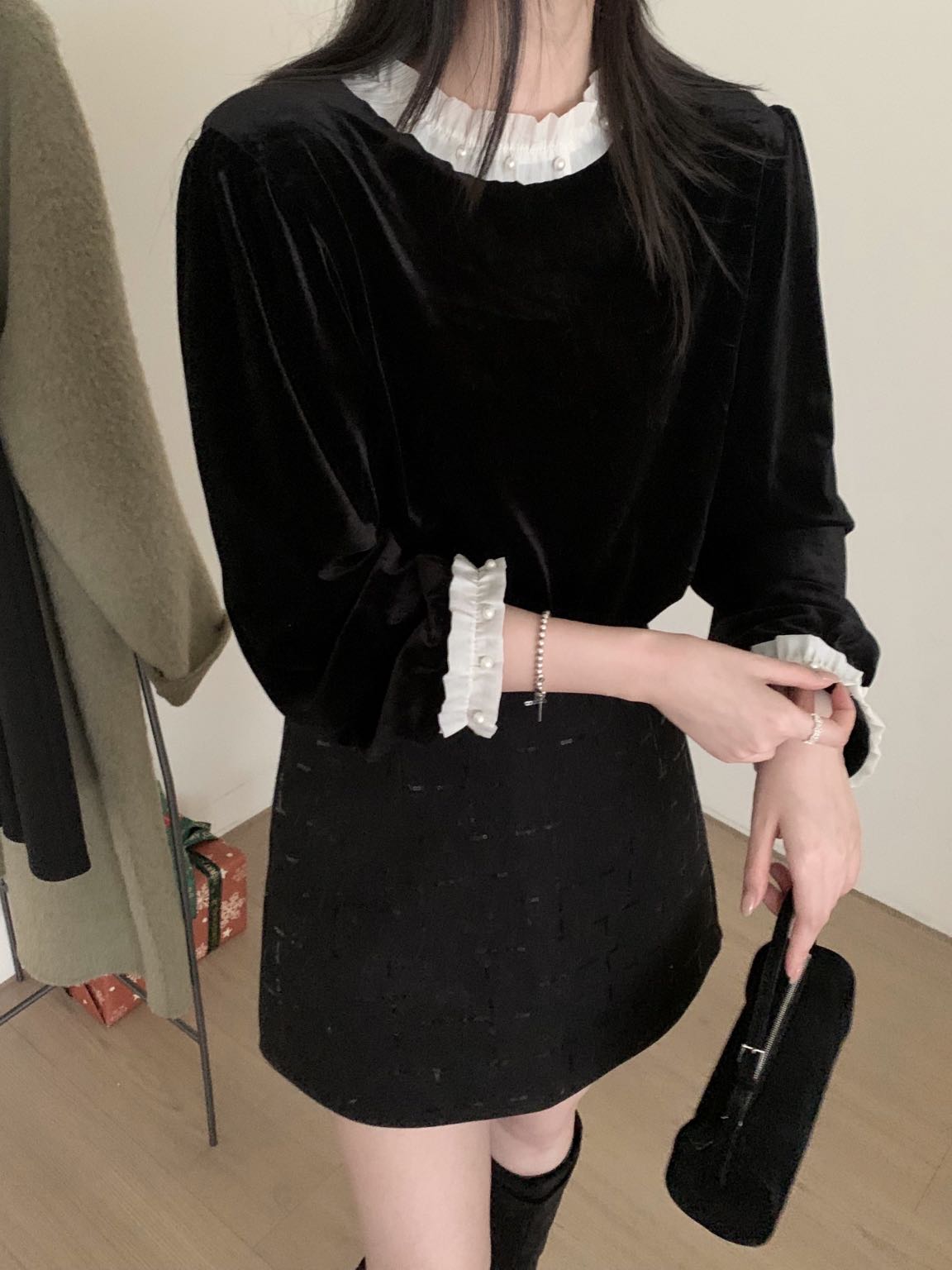 Kelly Designs Velvet Ruffle Trim Top(Instock)