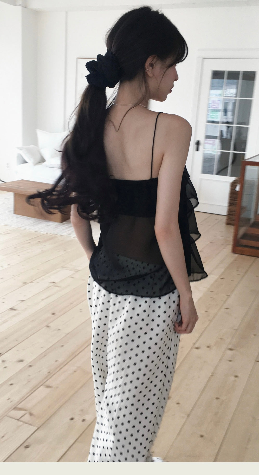 Korean Soft Linen Polka Dot Wide-Leg Pants (Instock)