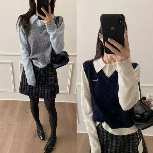 Kelly Designs 2 Colors Fake 2pcs Wool Sweater (Instock)