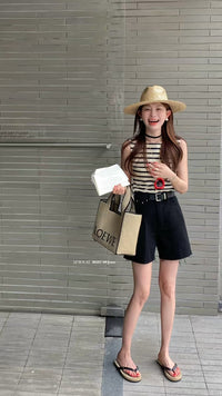 Kelly Designs Soft Denim Black Shorts With Belt (Instock)