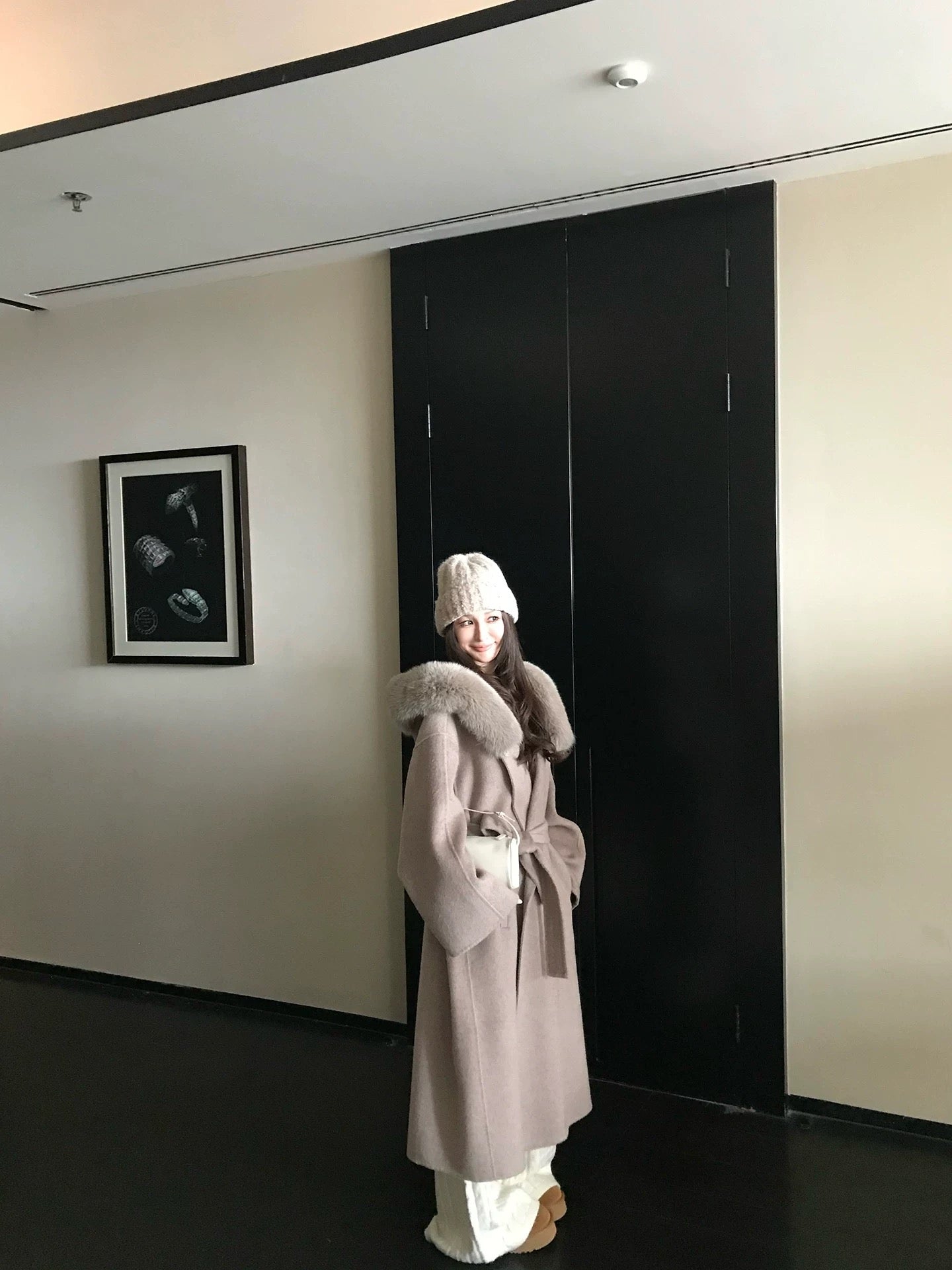 Kelly Designs 100% Wool Long Coat with Fox Fur Collar – Khaki (Instock)