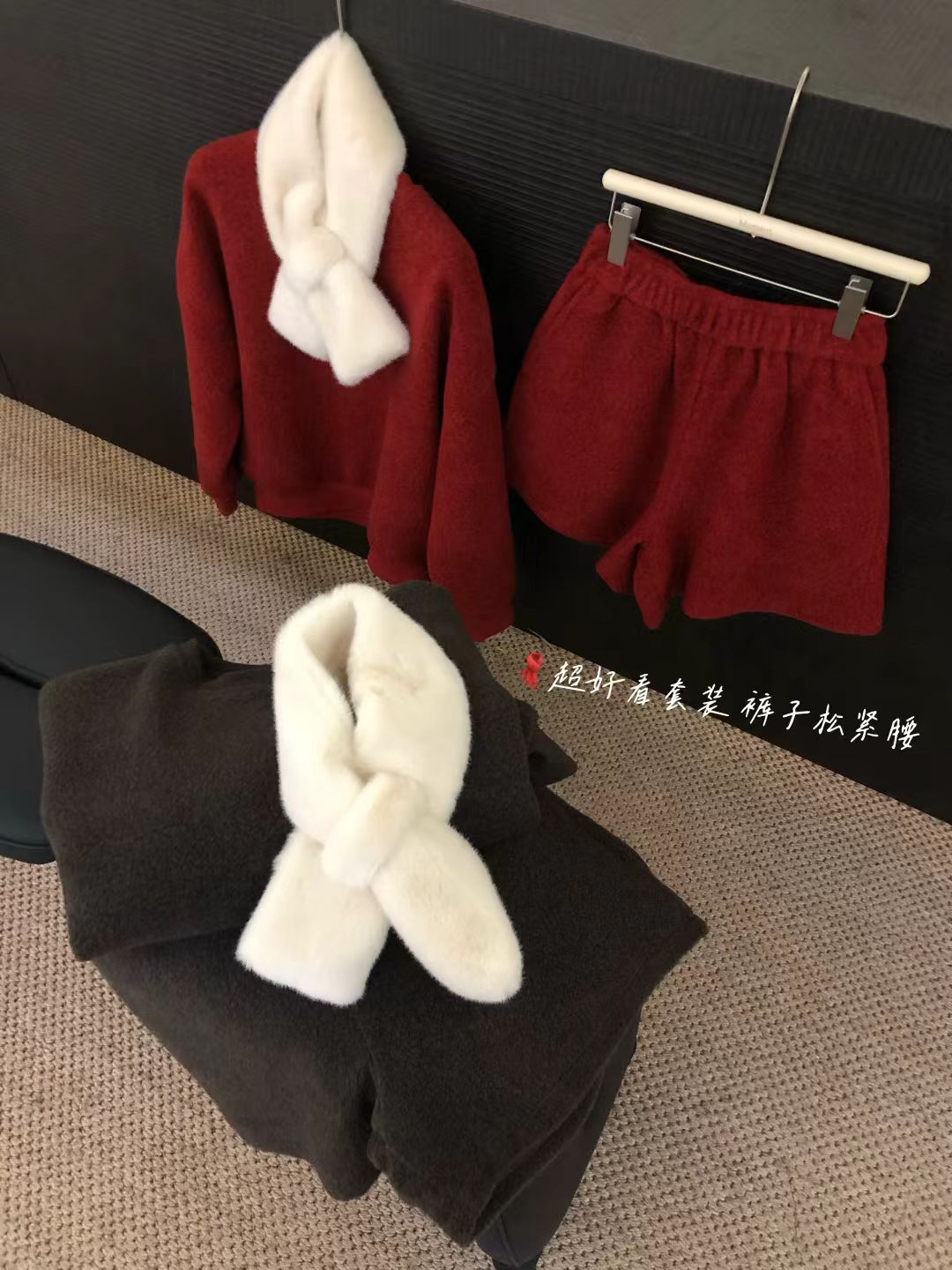 Kelly Designs Fleece Sweatshirt & Faux Fur Scarf 3-Piece Set (Instock)