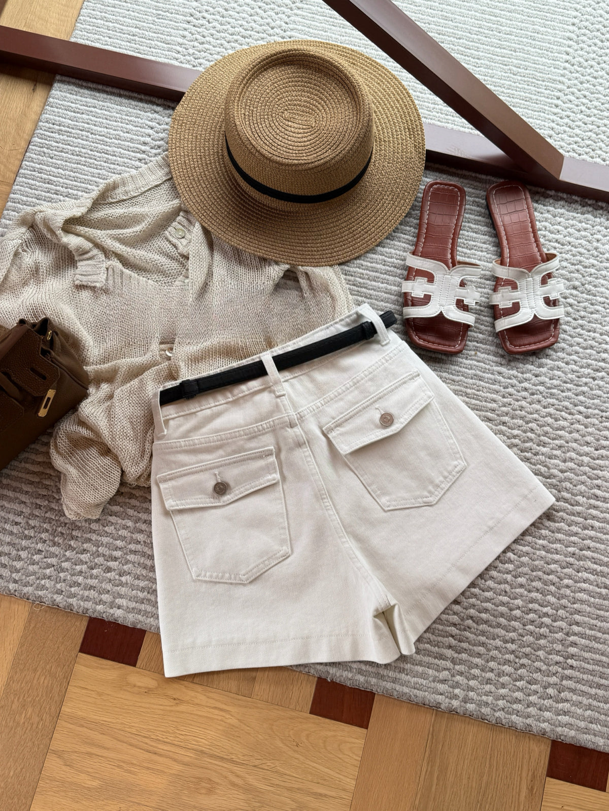 Kelly Designs Soft Denim Shorts With Belt -White (Instock)