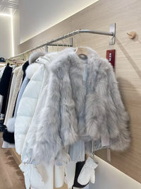 Kelly Designs Natural Fox Fur Grey Purple Jacket (Instock)