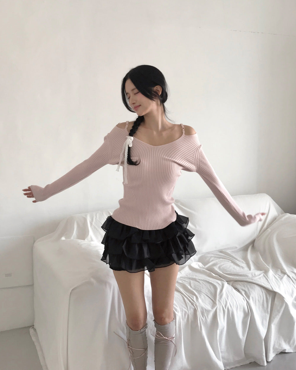 Korean Brand Day Layer Black & White Skirt (Preorder)