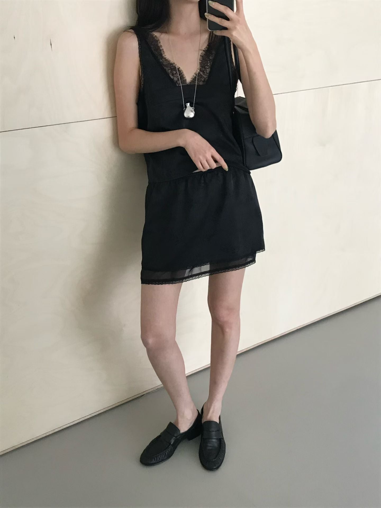 Korean APM Collection Lace Top and Skirt-Black (Instock)