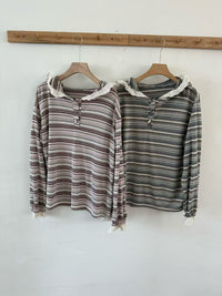 Korean Collection Lace-Trim Striped Hooded Top (Instock)