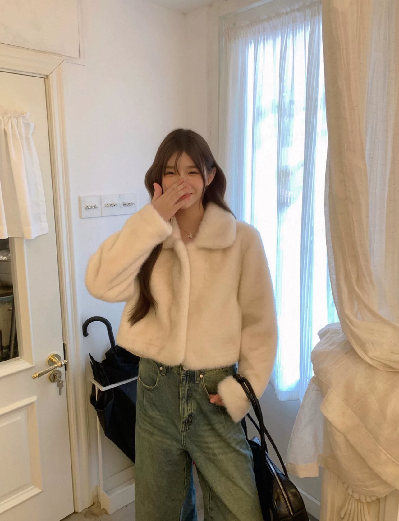 Kelly Designs Chic Faux Mink Short Jacket – Eco-Friendly Plush Fur White Coat (Instock)