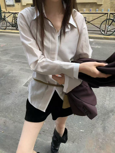 Korean Collection | Contrast Collar Sheer Button-Up Shirt (Instock)