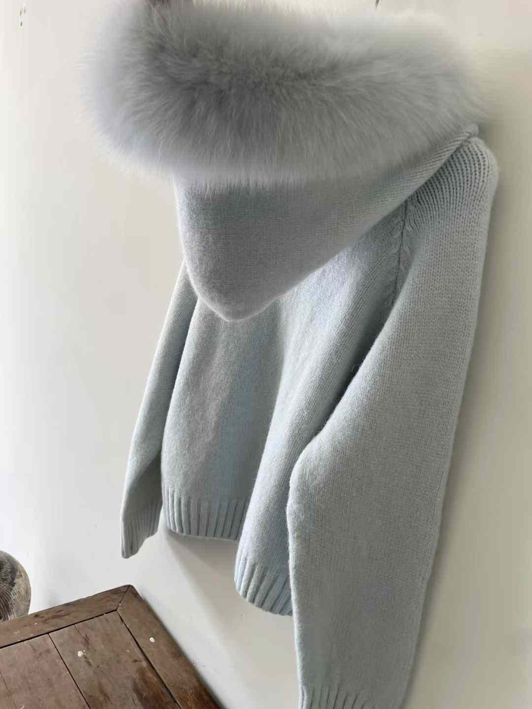 Kelly Designs Fox Fur Zip Up Blue Jacket (Instock)