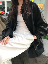 Korean Faux Leather Oversized Jacket  - 2 Colors (Instock)