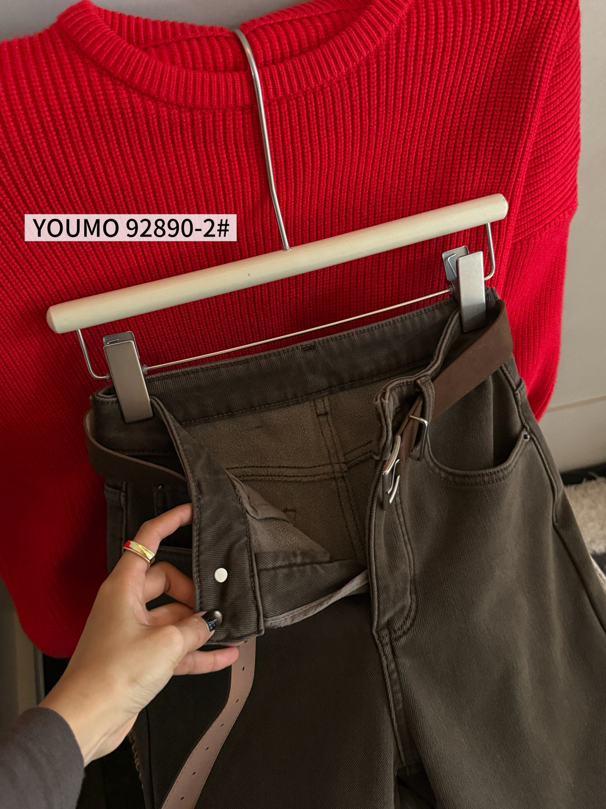 Kelly Designs Fleece-Lined Denim Flare Jeans with Belt (Instock)