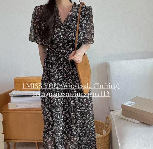 Korean APM Collection I Miss You Black Flower Dress (Instock)
