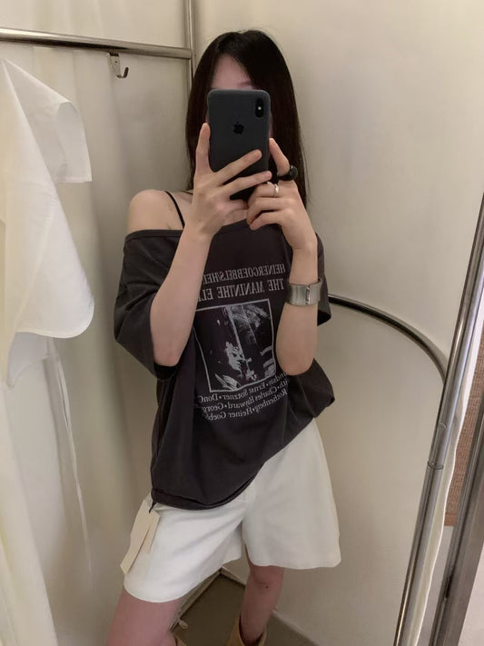 Kelly Designs Off Shoulder Print Tshirt- 2 Colors (Instock)