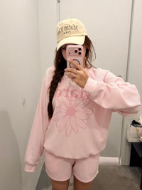 Mardi Mercredi WAFFLE SWEATSHIRT OFF SHOULDER FLOWERMARDI_PINK PINK  (Preorder)