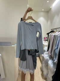 Korean APM Collection Asymmetrical Cut-Out Neckline Long Sleeve Top (Instock)