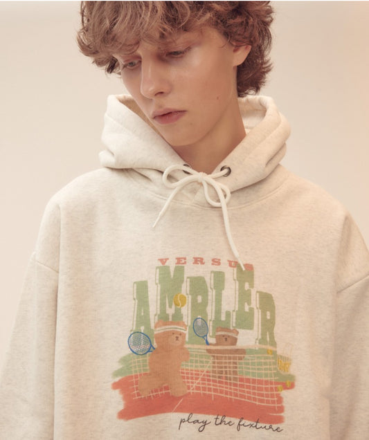 Ambler Bear tennis match Oatmeal Hoodie (Instock)