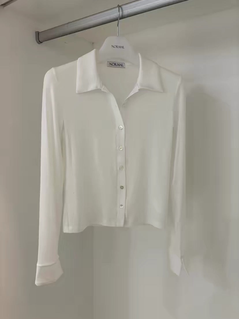 Korean APM Collection Sheer Collar Button Long Sleeve Top (Instock)