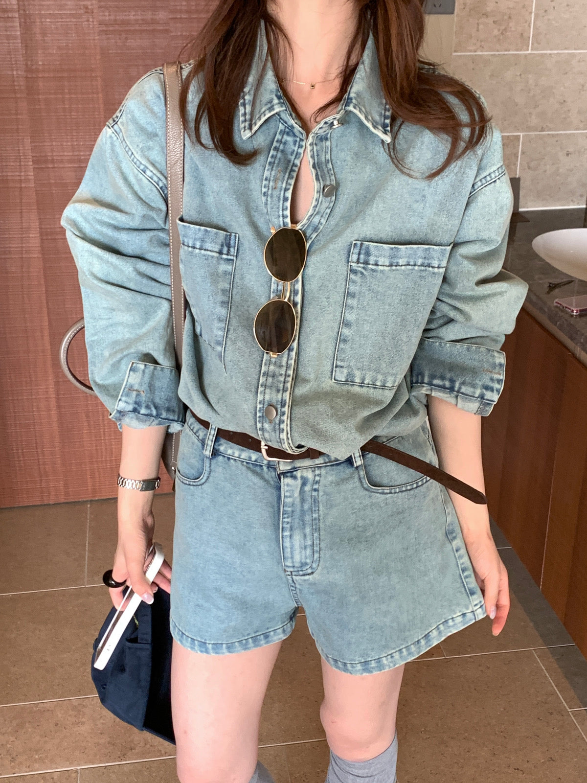 Kelly Designs  Denim Two-Piece Set – Oversized Shirt & High-Waist Shorts (Instock)