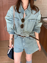 Kelly Designs  Denim Two-Piece Set – Oversized Shirt & High-Waist Shorts (Instock)
