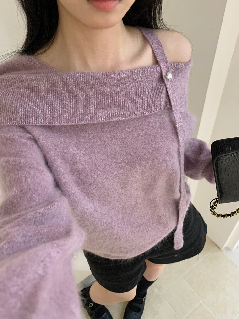 Kelly Designs 95.8% Wool Asymmetric Off-Shoulder Knit Sweater (Instock)