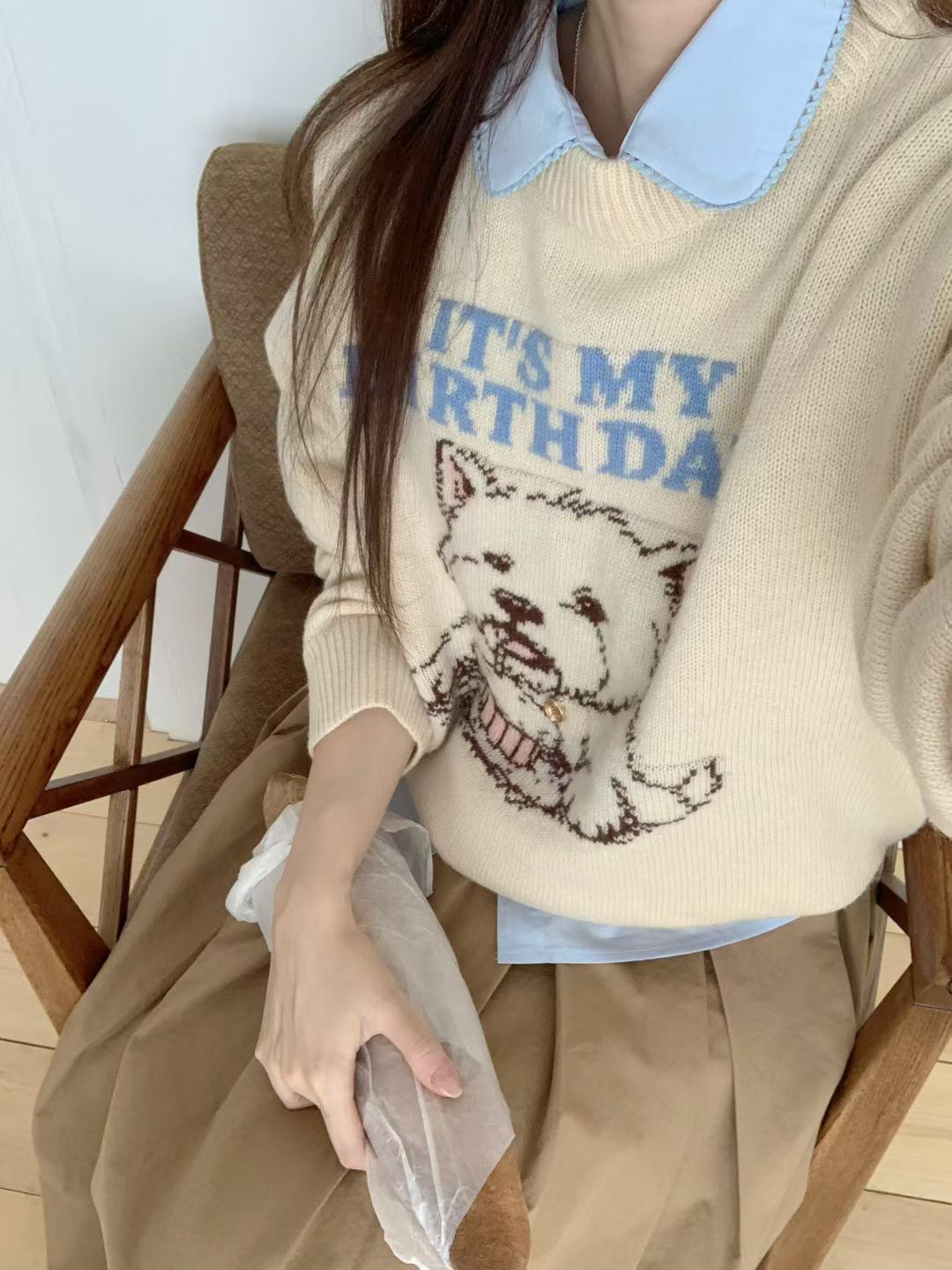 Korean APM Collection Three Colors Puppy Knit Sweater (Instock)