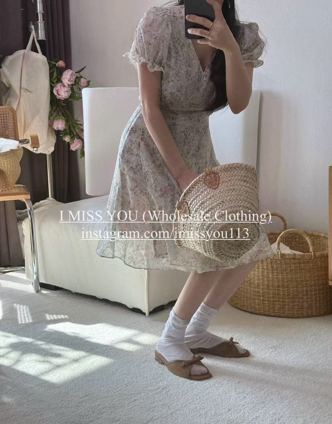 Korean APM Collection I Miss You Beige Flower Dress (Instock)