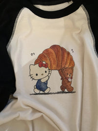 Kelly Designs Hello Kitty Croissant Graphic Raglan Tee – Black & Cream (Instock)