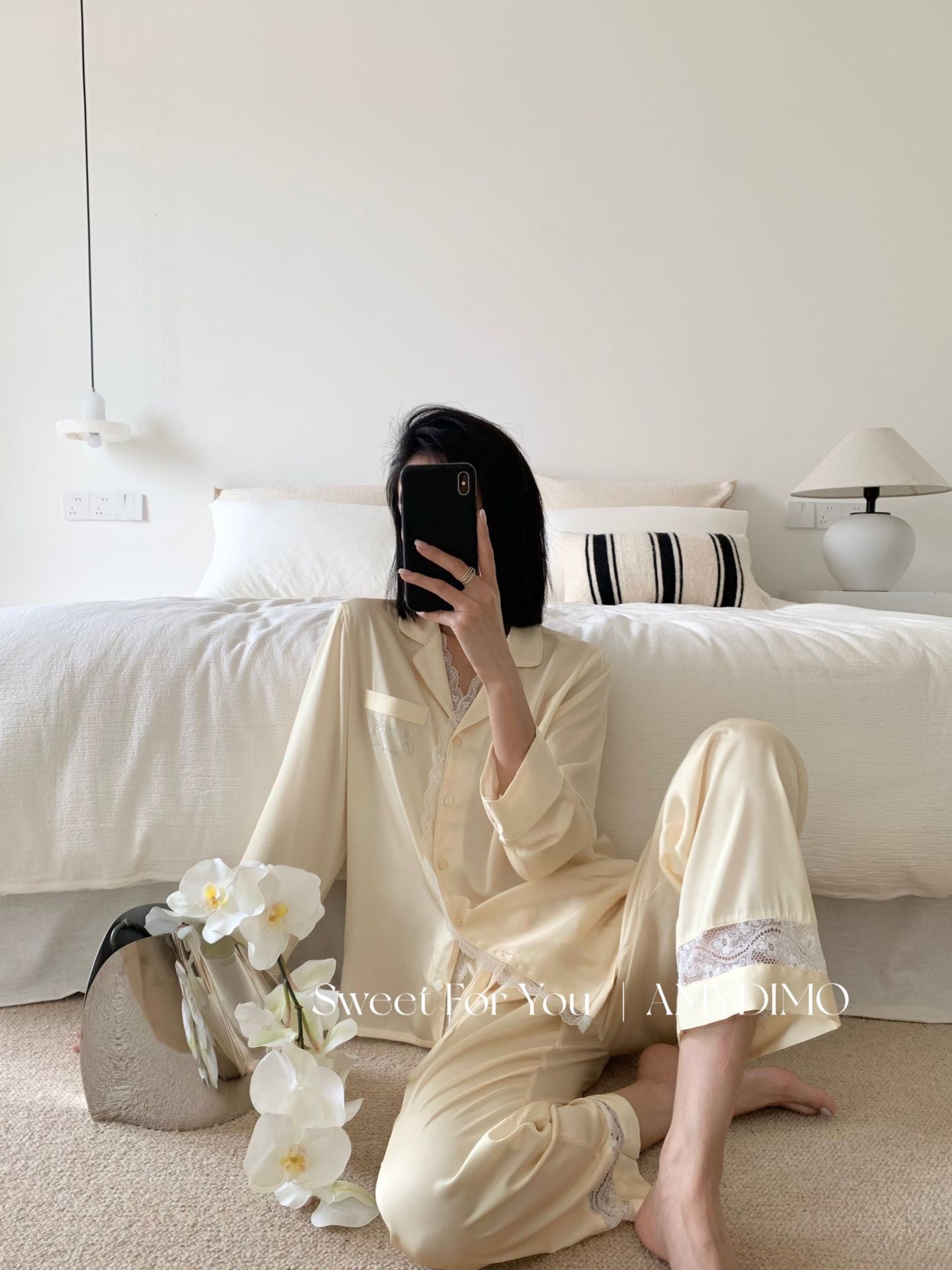 Amydimo Yellow Lace Female Pajama(Preorder)