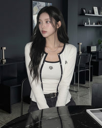 Korean Collection Muah Muah Contrast Trim Cami & Cardigan Set (Instock)