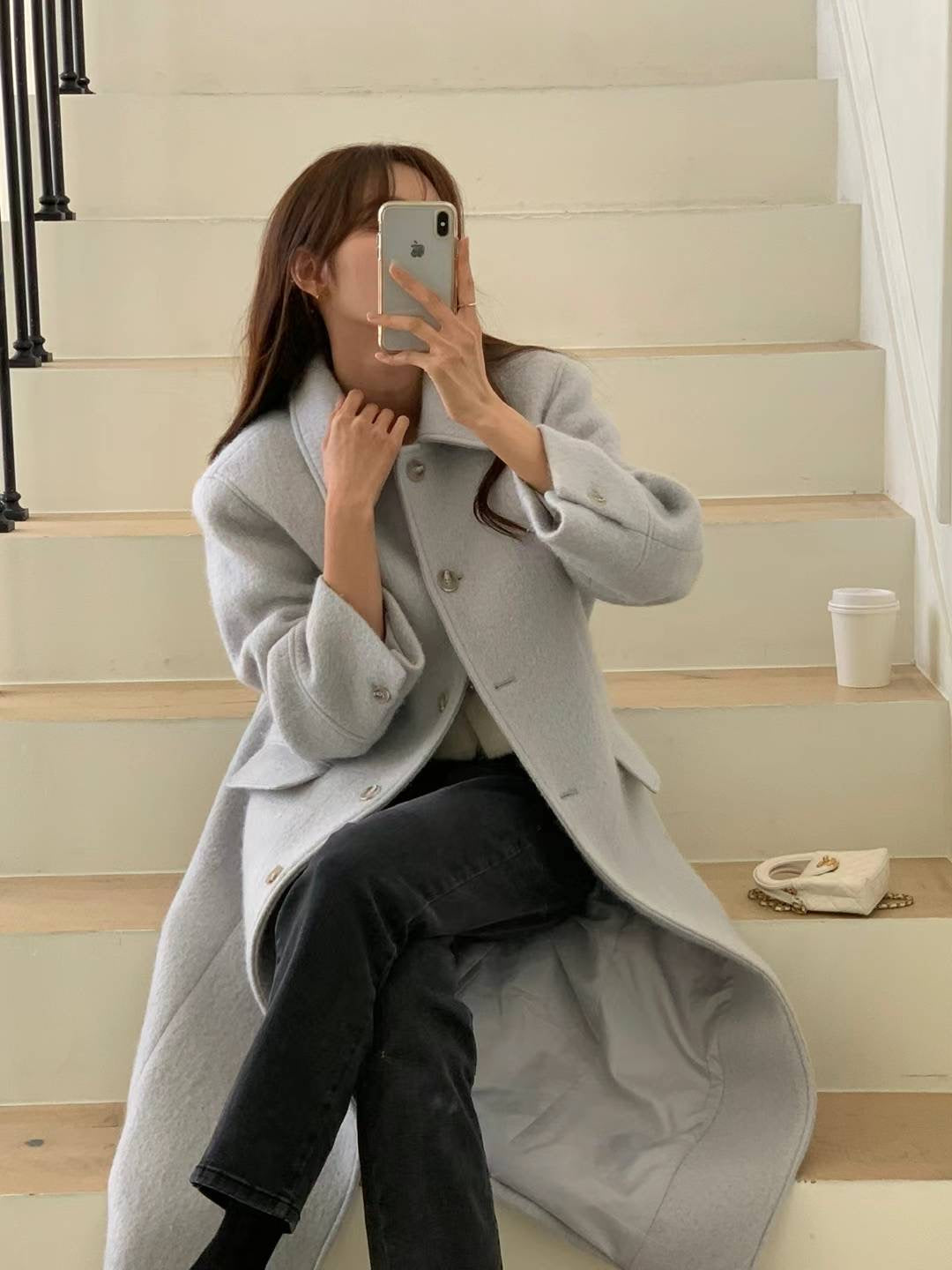 Korean APM Collection Vegetable-Riette Blue Wool Coat (Instock)