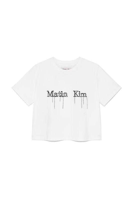 MATIN KIM LOGO THREAD POINT CROP TOP IN WHITE (Instock)